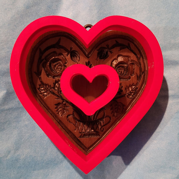 two piece quilted heart springerle cookie cutter set